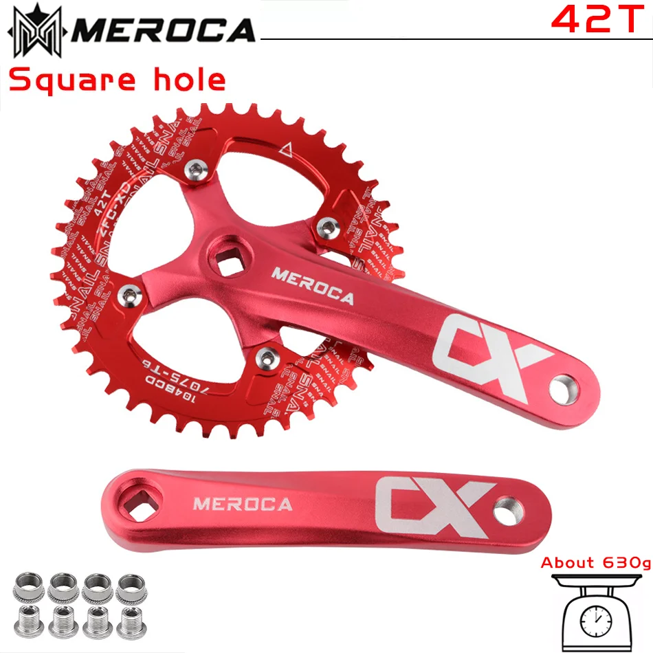 MEROCA Square taper crankset 104bcd Chainring 170mm MTB bicycle Square crank with 104 bcd Round narrow wide chainring