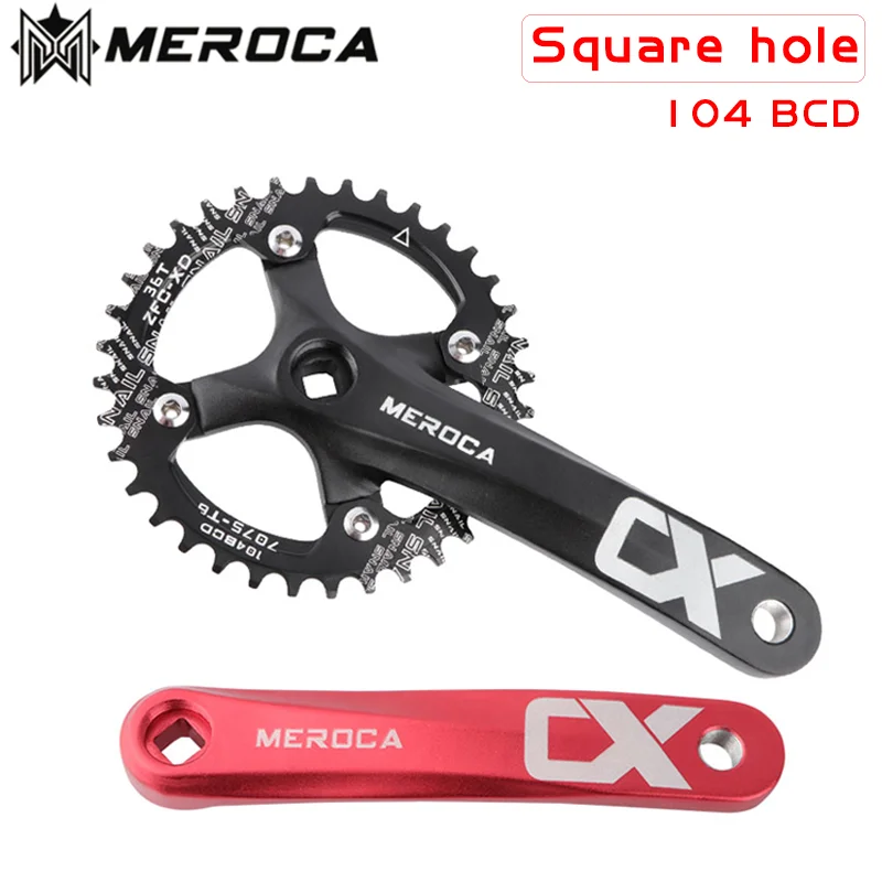MEROCA Square taper crankset 104bcd Chainring 170mm MTB bicycle Square crank with 104 bcd Round narrow wide chainring