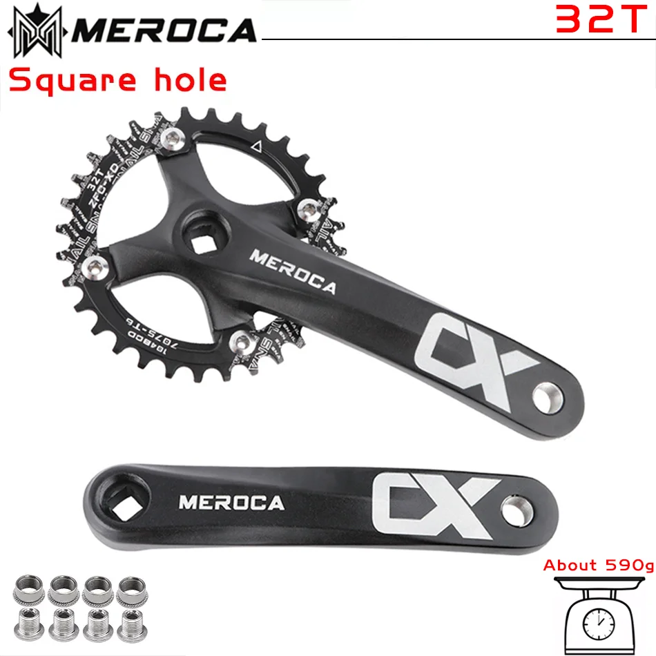 MEROCA Square taper crankset 104bcd Chainring 170mm MTB bicycle Square crank with 104 bcd Round narrow wide chainring
