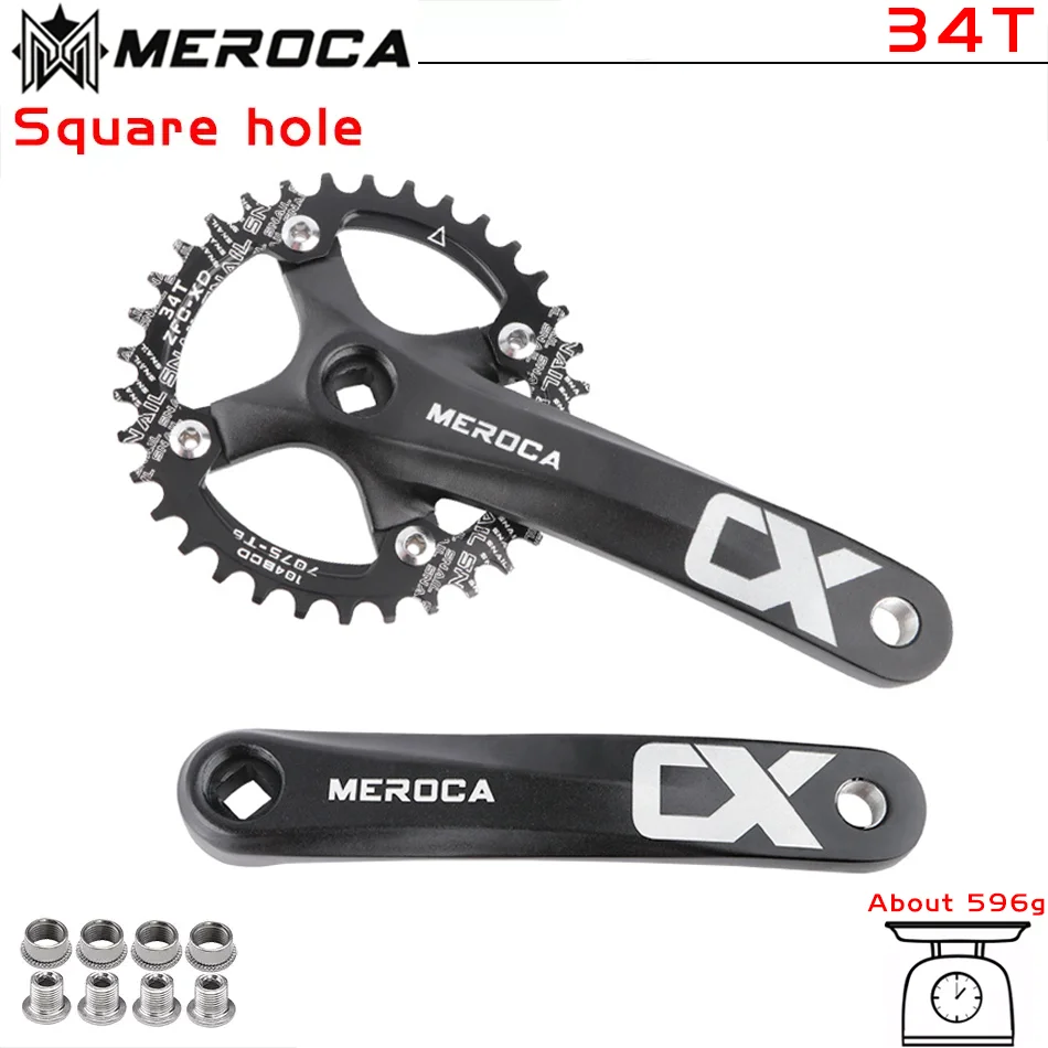 MEROCA Square taper crankset 104bcd Chainring 170mm MTB bicycle Square crank with 104 bcd Round narrow wide chainring