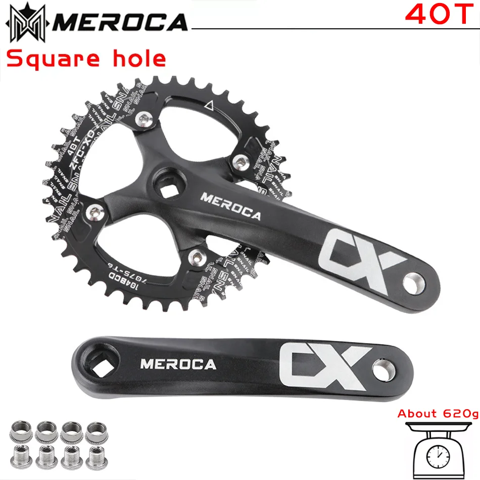 MEROCA Square taper crankset 104bcd Chainring 170mm MTB bicycle Square crank with 104 bcd Round narrow wide chainring
