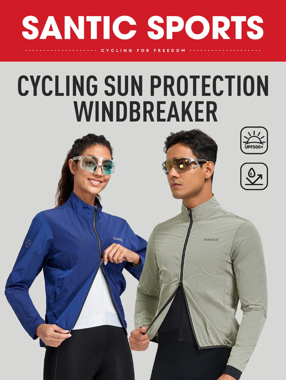 Santic Cycling Jackets UV Resistant Windbreaker Spring and Autumn Outdoor Cycling Skin Jackets Reflective Windproof TZ25C07051