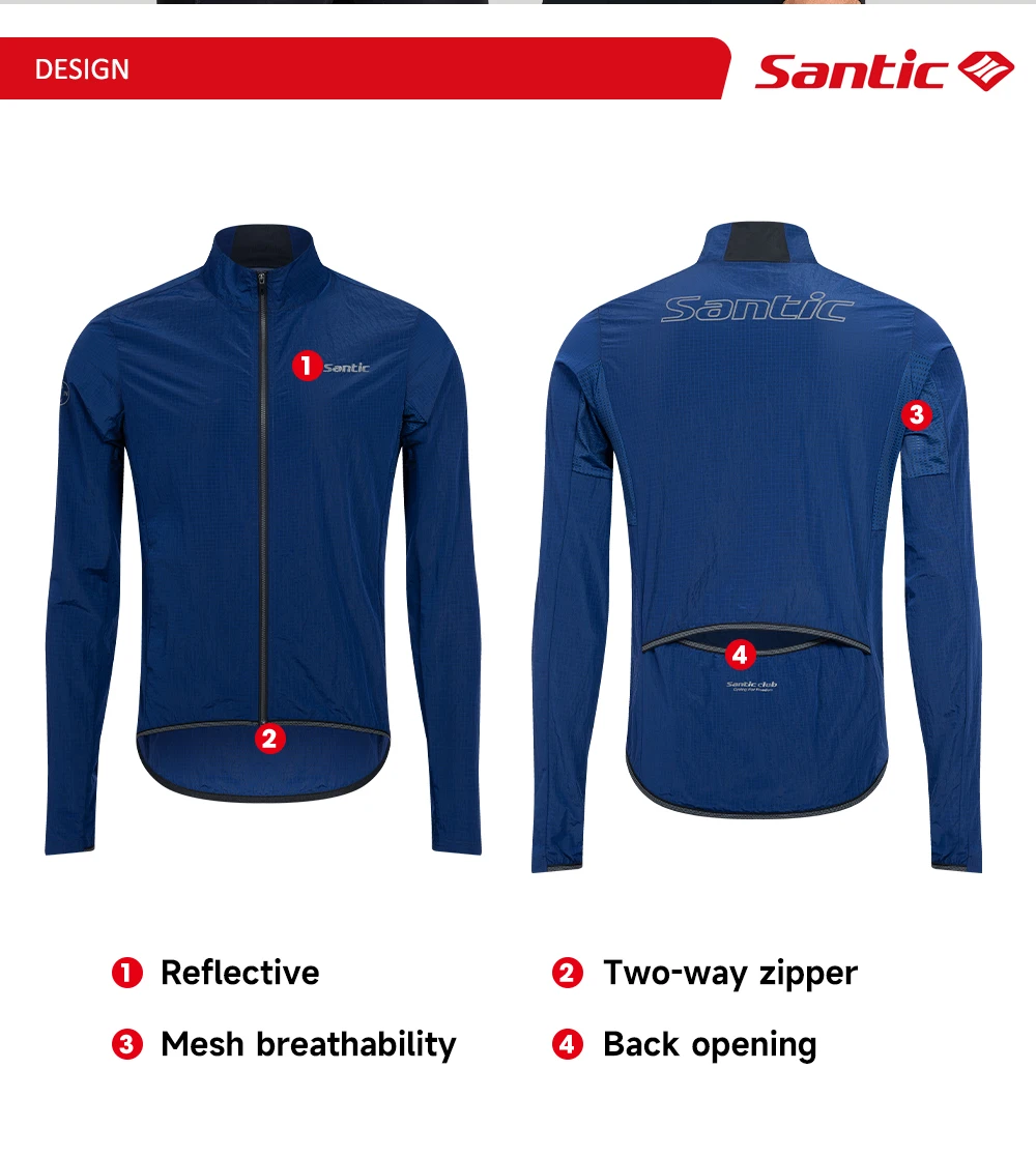Santic Cycling Jackets UV Resistant Windbreaker Spring and Autumn Outdoor Cycling Skin Jackets Reflective Windproof TZ25C07051