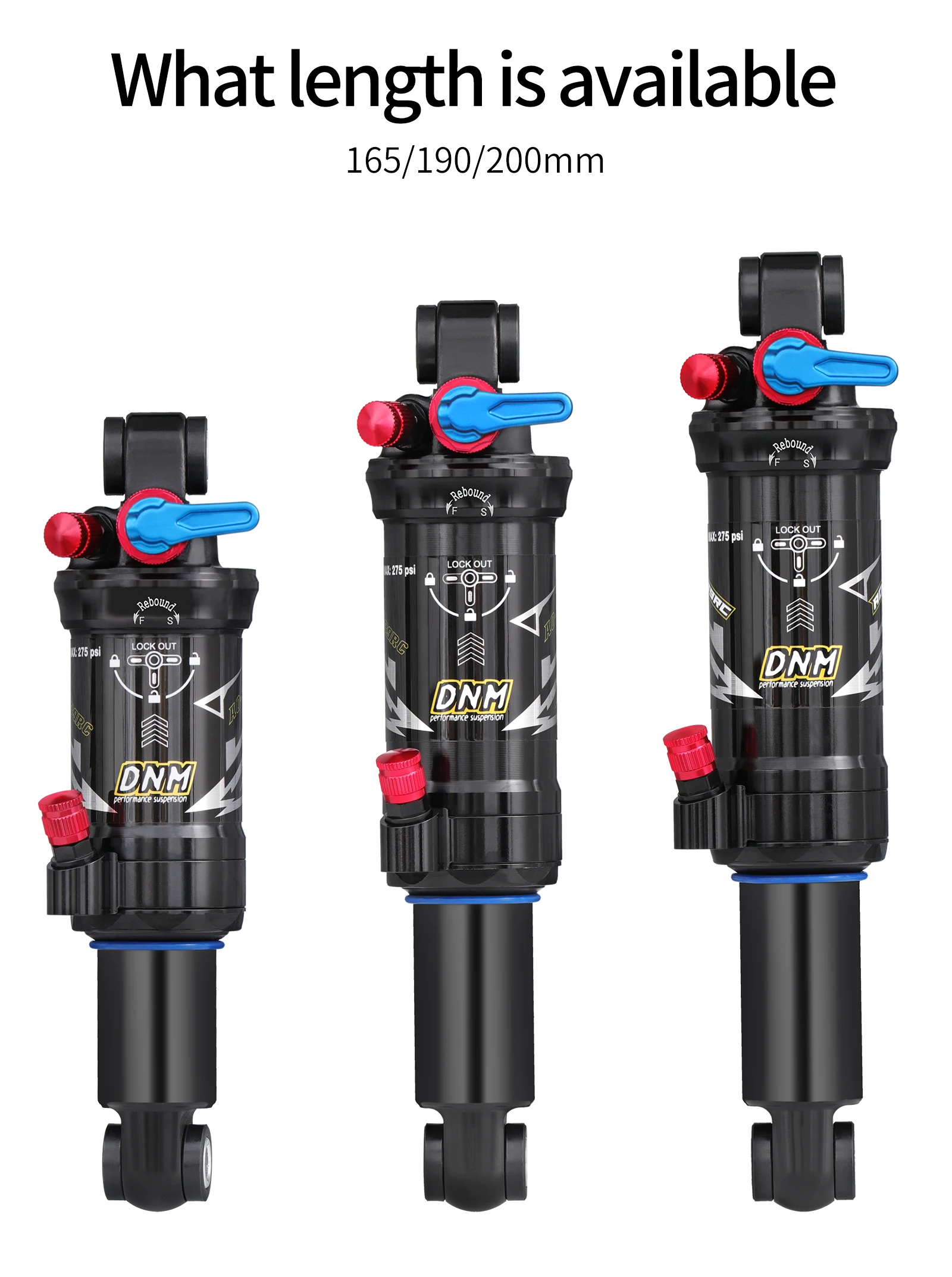 DNM AO39RC Air Shock Absorber 165/190/ 200mm With Damping Adjustment 3-stage Locking Double Chamber MTB Bicycle Shock Absorber