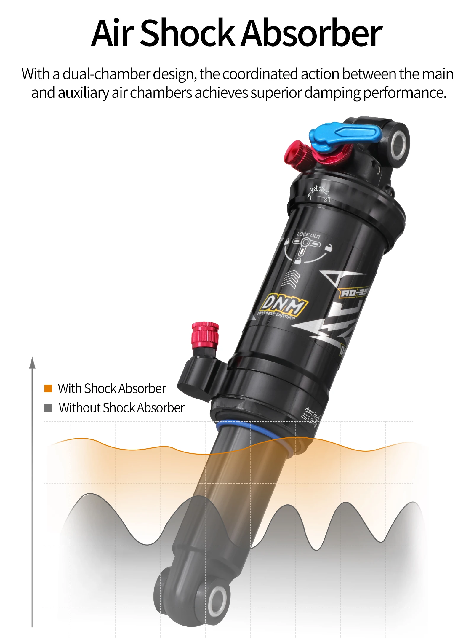 DNM AO39RC Air Shock Absorber 165/190/ 200mm With Damping Adjustment 3-stage Locking Double Chamber MTB Bicycle Shock Absorber