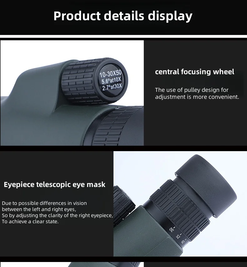 10-30x50 HD Zoom Monocular Telescope with Tripod & Phone Adapter - Powerful Long Range for Bird Watching, Hunting, Camping