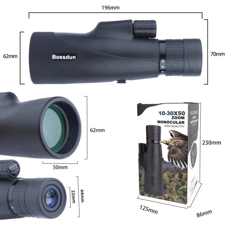 10-30x50 HD Zoom Monocular Telescope with Tripod & Phone Adapter - Powerful Long Range for Bird Watching, Hunting, Camping