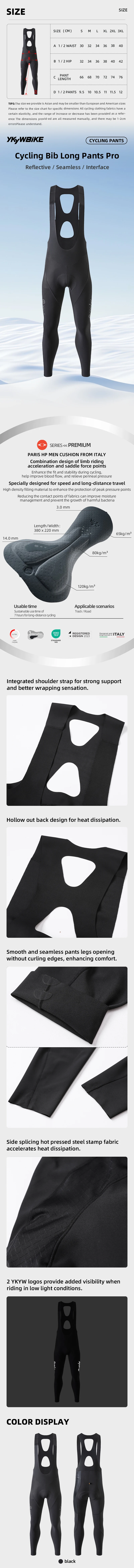 YKYWBIKE Men Cycling Long Pants Riding Road Bike Seamless Bicycle Bib Tight  Italy Interface Padding 7 Hours Bibs Pants