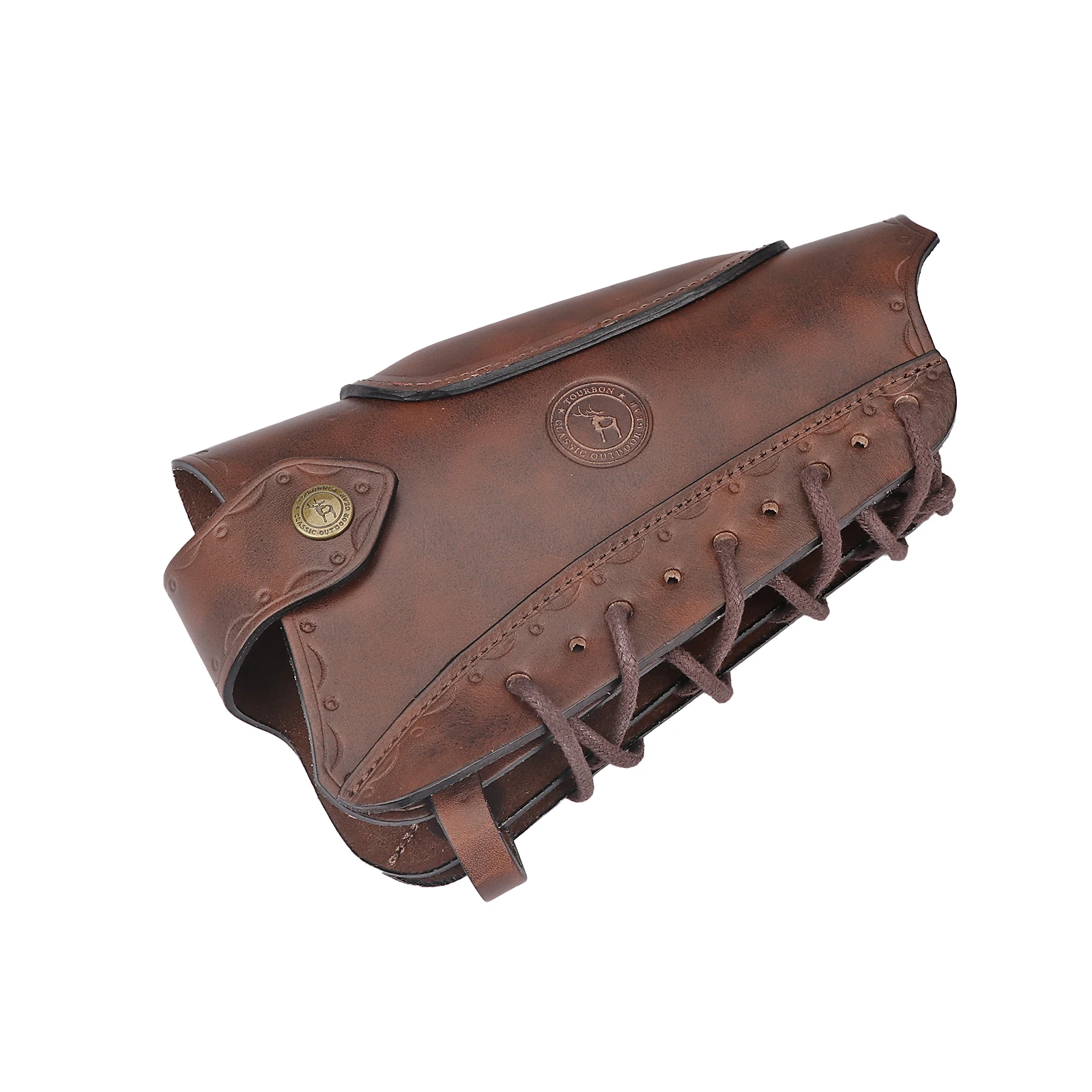 Tourbon Vintage Leather Gun Buttstock Cover Rifle Cheek Rest Riser Pad Rope Closure Adjustable Brown Hunting Accessories