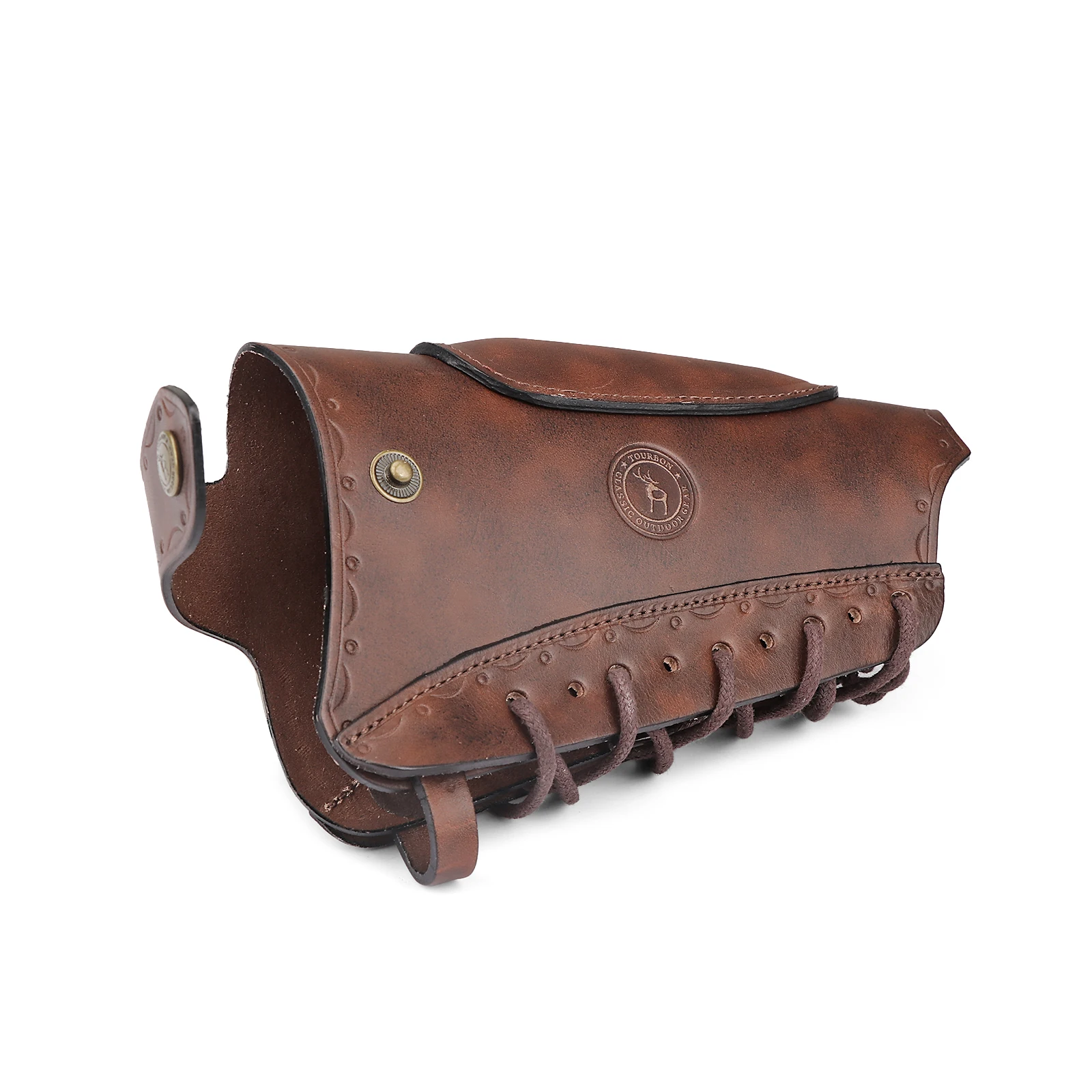 Tourbon Vintage Leather Gun Buttstock Cover Rifle Cheek Rest Riser Pad Rope Closure Adjustable Brown Hunting Accessories