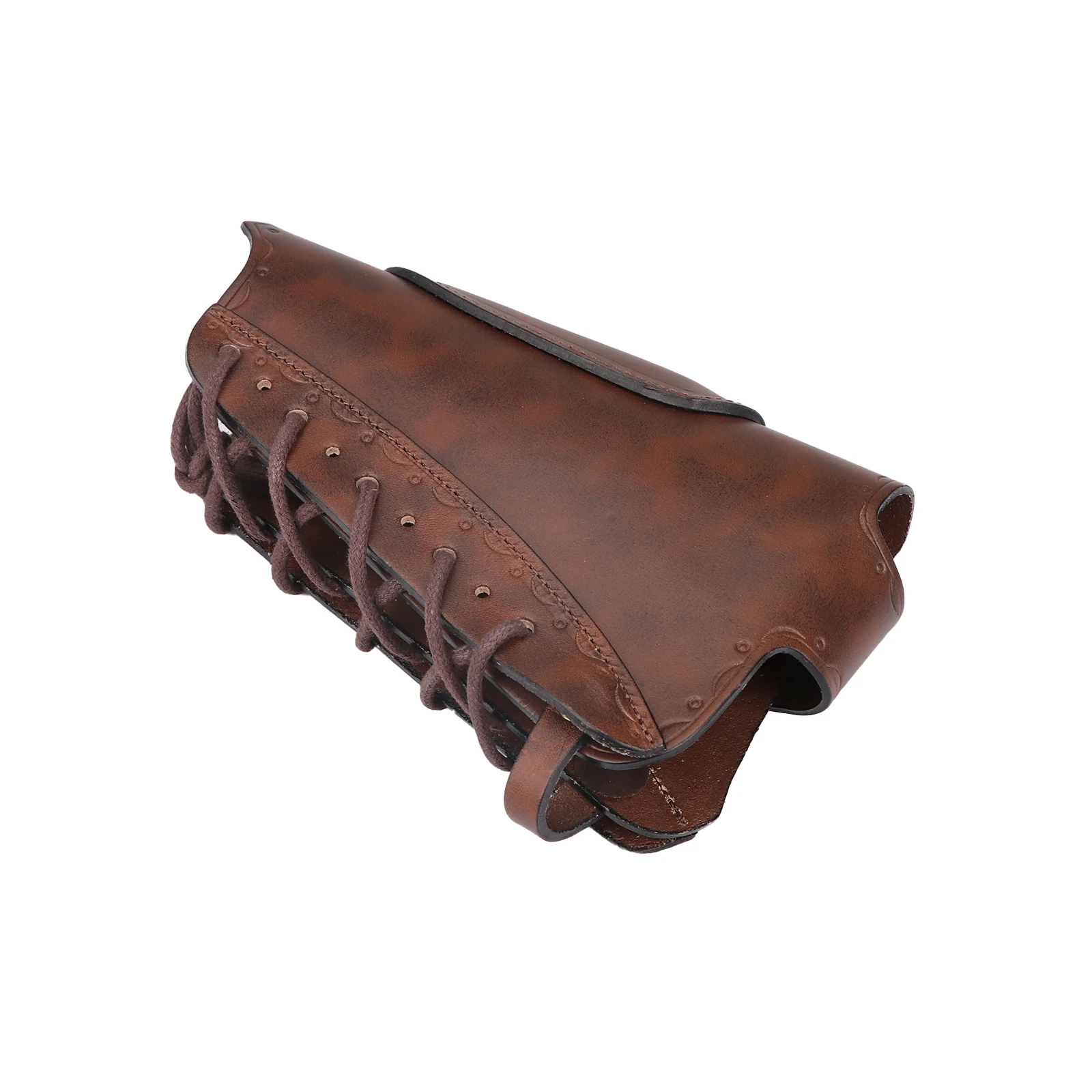 Tourbon Vintage Leather Gun Buttstock Cover Rifle Cheek Rest Riser Pad Rope Closure Adjustable Brown Hunting Accessories