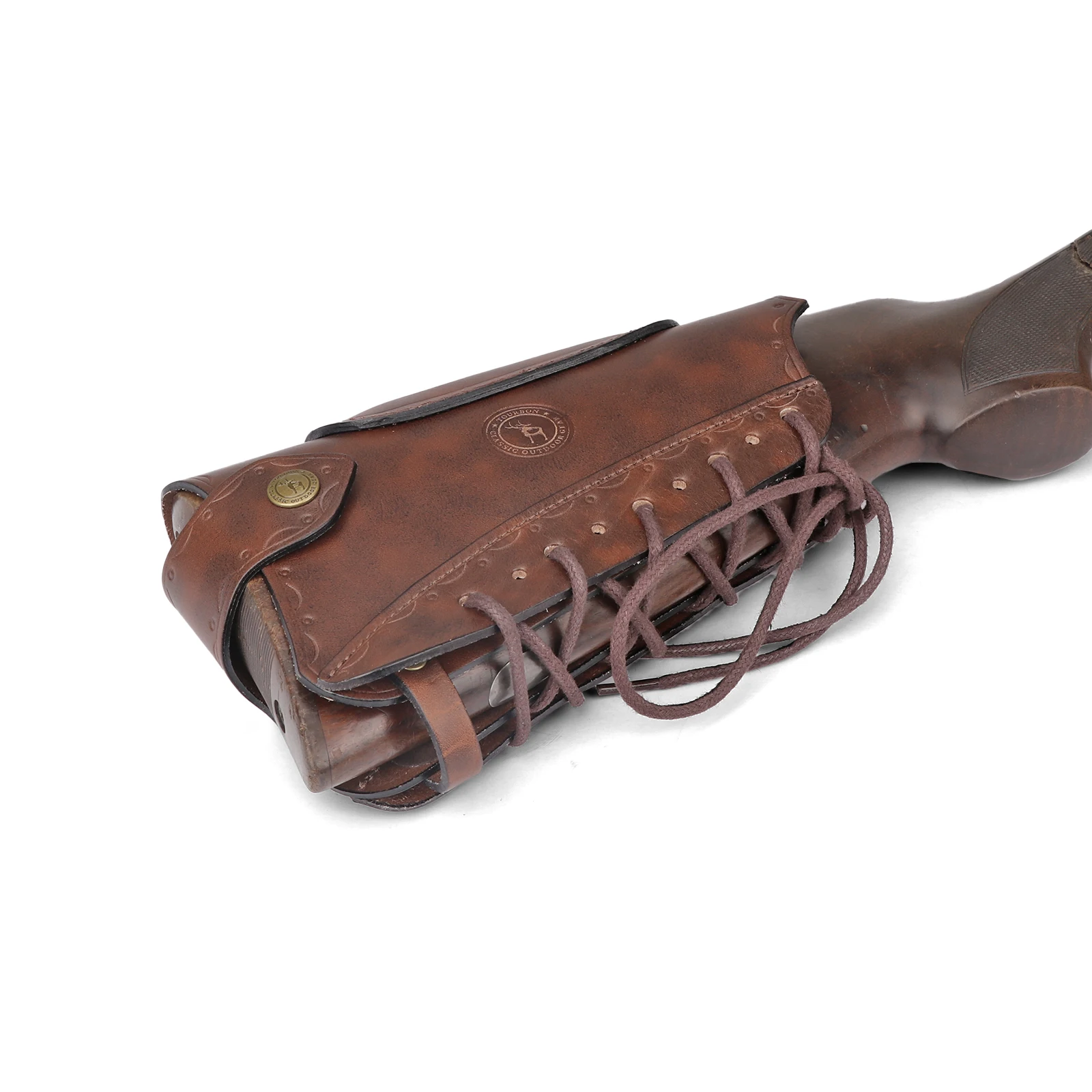 Tourbon Vintage Leather Gun Buttstock Cover Rifle Cheek Rest Riser Pad Rope Closure Adjustable Brown Hunting Accessories