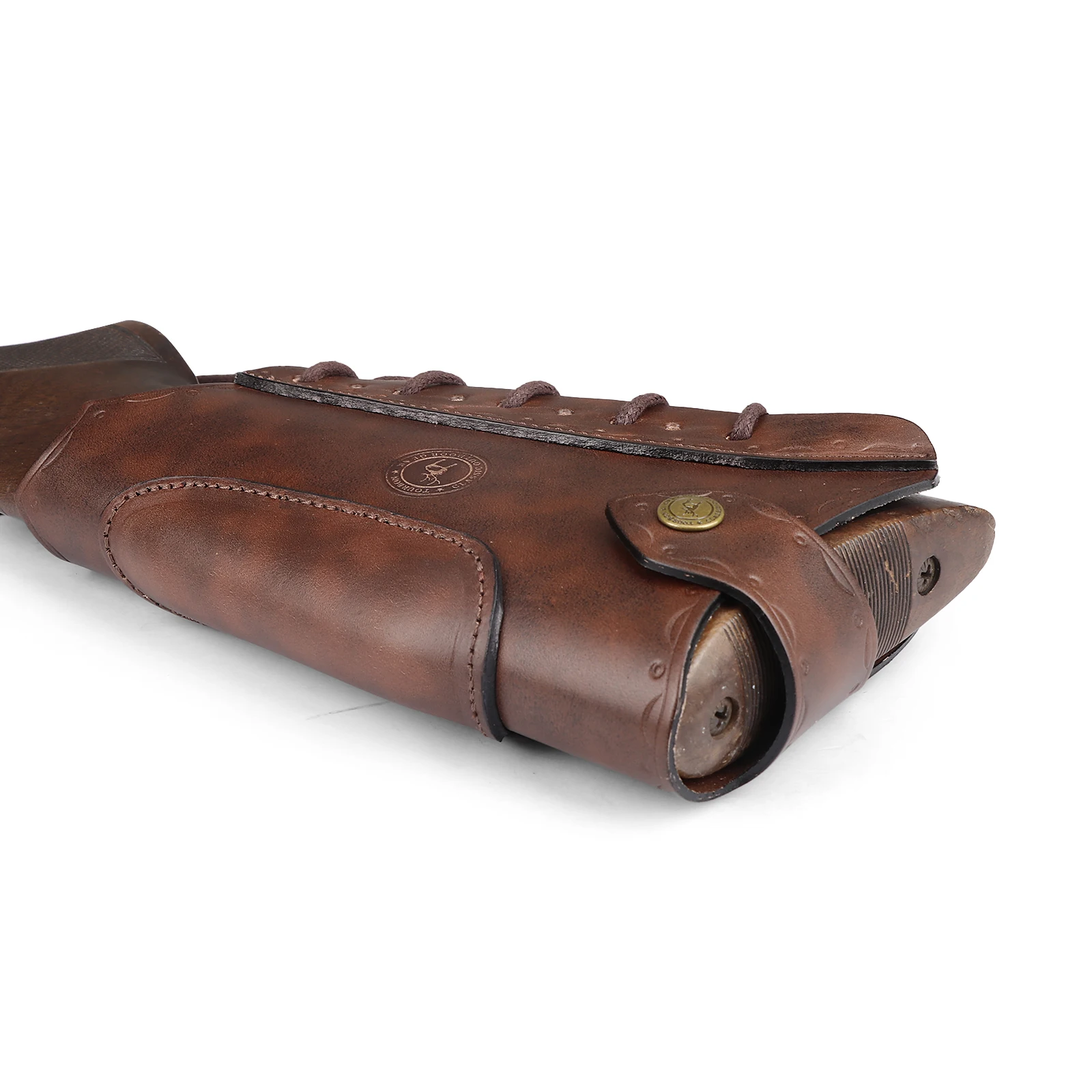 Tourbon Vintage Leather Gun Buttstock Cover Rifle Cheek Rest Riser Pad Rope Closure Adjustable Brown Hunting Accessories
