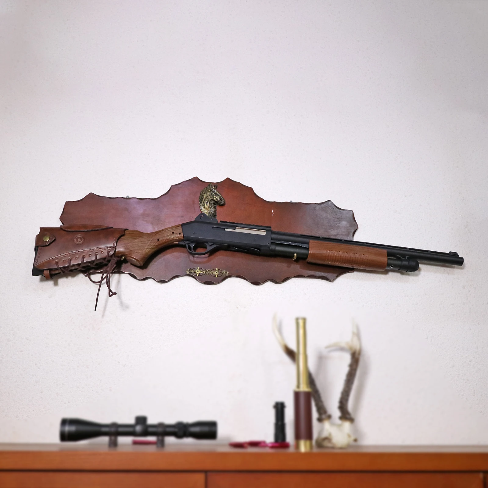 Tourbon Vintage Leather Gun Buttstock Cover Rifle Cheek Rest Riser Pad Rope Closure Adjustable Brown Hunting Accessories