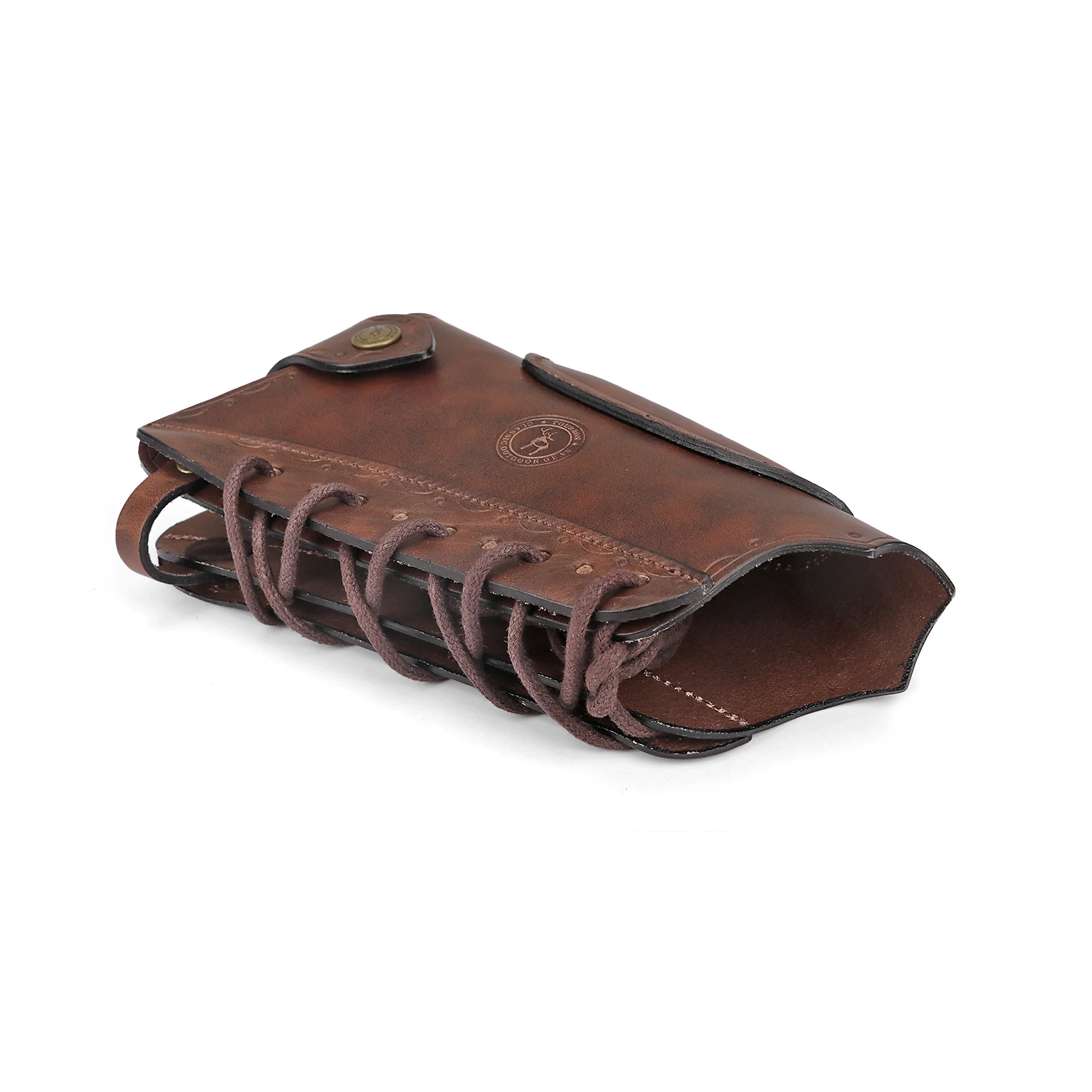 Tourbon Vintage Leather Gun Buttstock Cover Rifle Cheek Rest Riser Pad Rope Closure Adjustable Brown Hunting Accessories