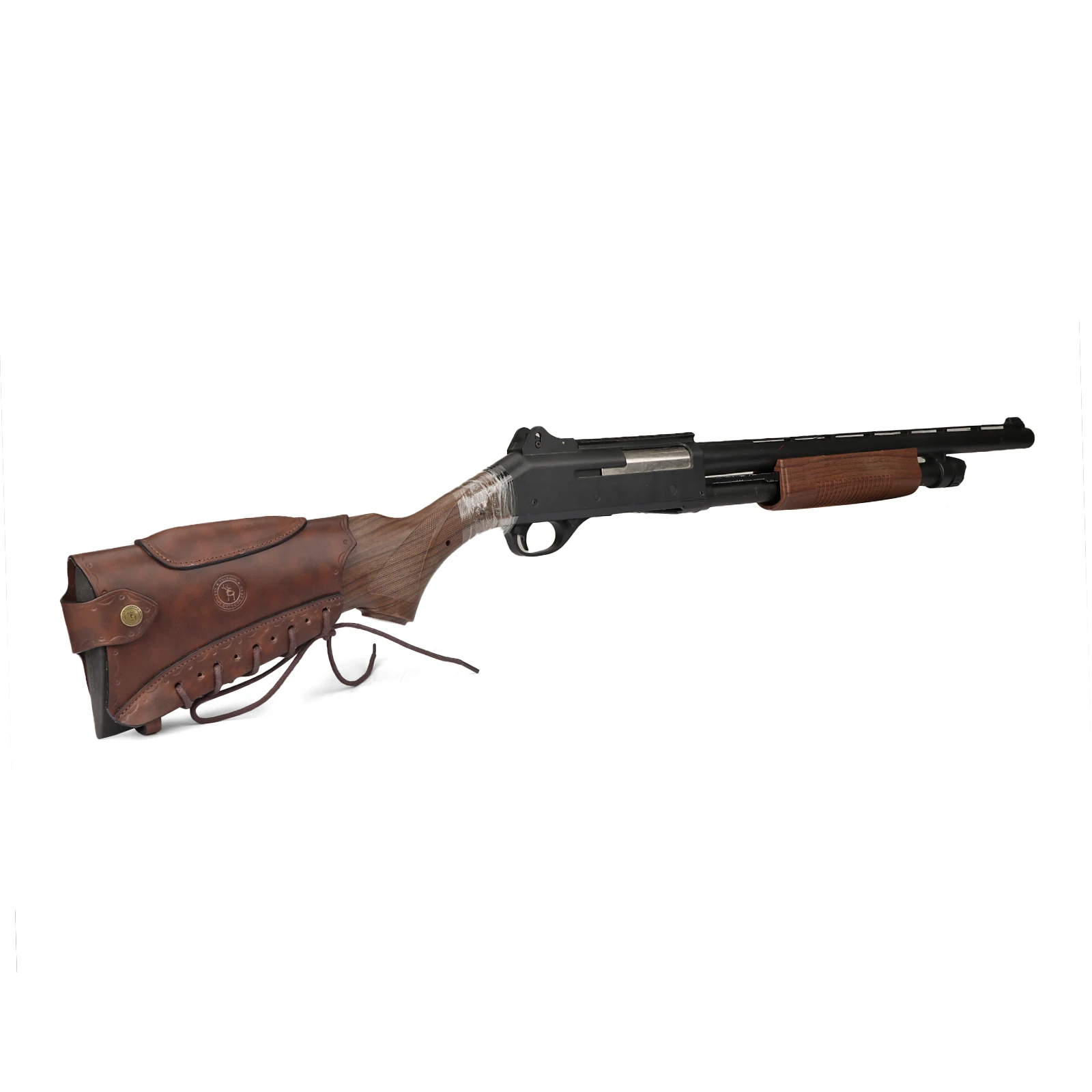 Tourbon Vintage Leather Gun Buttstock Cover Rifle Cheek Rest Riser Pad Rope Closure Adjustable Brown Hunting Accessories