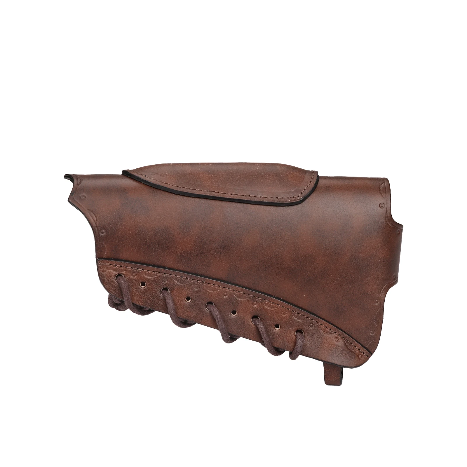 Tourbon Vintage Leather Gun Buttstock Cover Rifle Cheek Rest Riser Pad Rope Closure Adjustable Brown Hunting Accessories