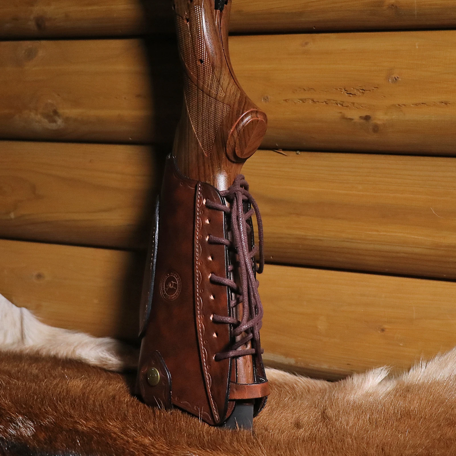 Tourbon Vintage Leather Gun Buttstock Cover Rifle Cheek Rest Riser Pad Rope Closure Adjustable Brown Hunting Accessories