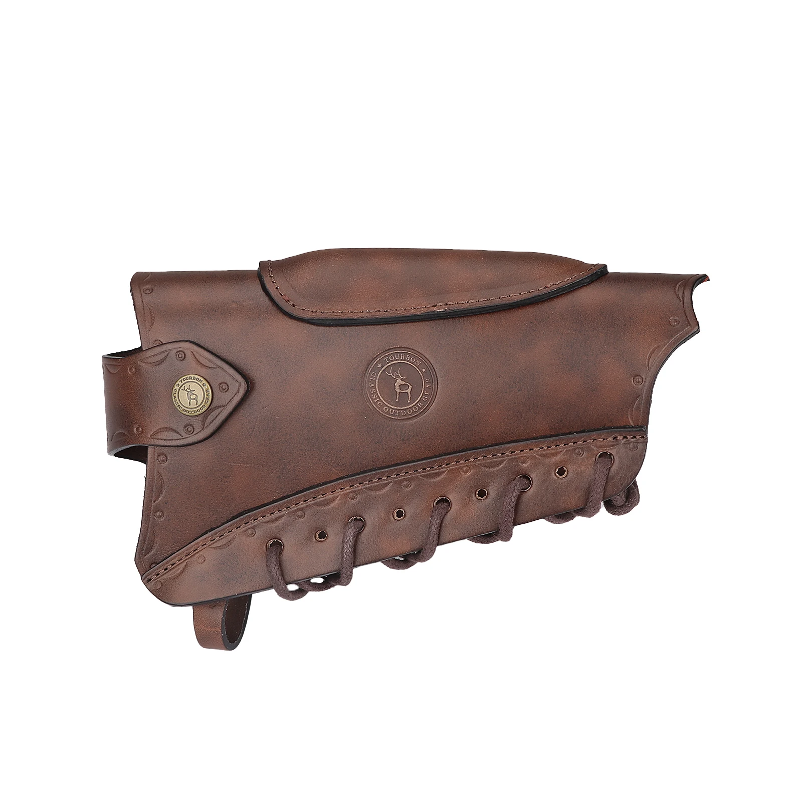 Tourbon Vintage Leather Gun Buttstock Cover Rifle Cheek Rest Riser Pad Rope Closure Adjustable Brown Hunting Accessories