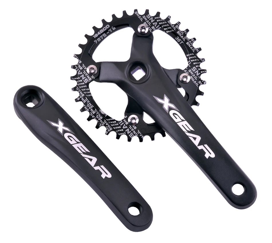 GOLDIX Square Hole Bicycle Crankset 104BCD Single Chainring Forging Aluminum Alloy Crank 170mm Length Black 32/34/36/38/40/42T