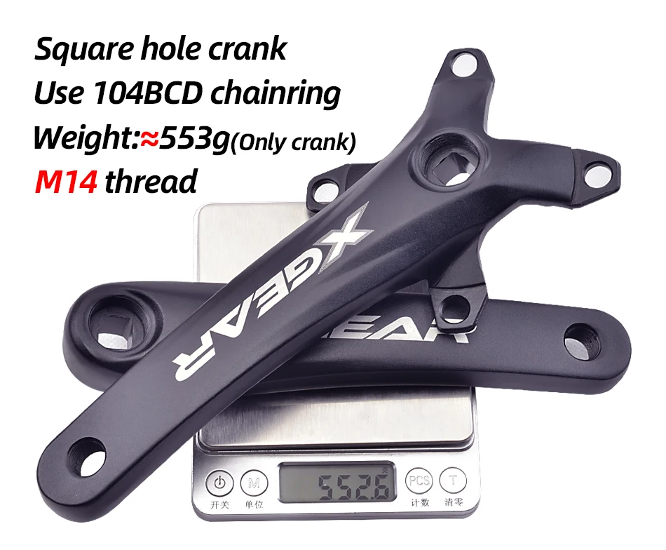 GOLDIX Square Hole Bicycle Crankset 104BCD Single Chainring Forging Aluminum Alloy Crank 170mm Length Black 32/34/36/38/40/42T