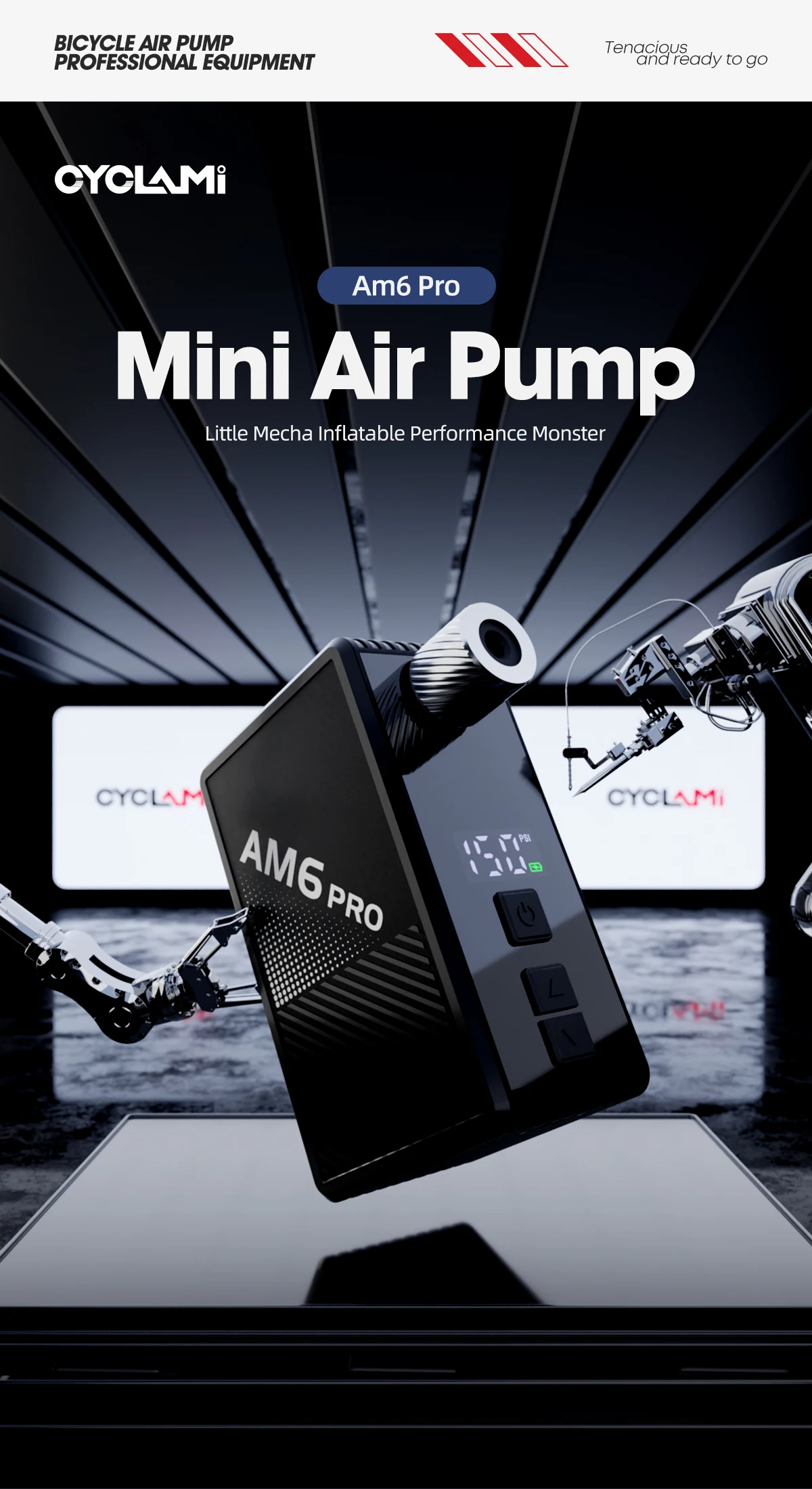 CYCLAMI AM6 Pro Mini Electric Automatic Air Pump Portable Digital Inflator MTB Road Bike Schrader Presta Tires 150PSI 800mAh
