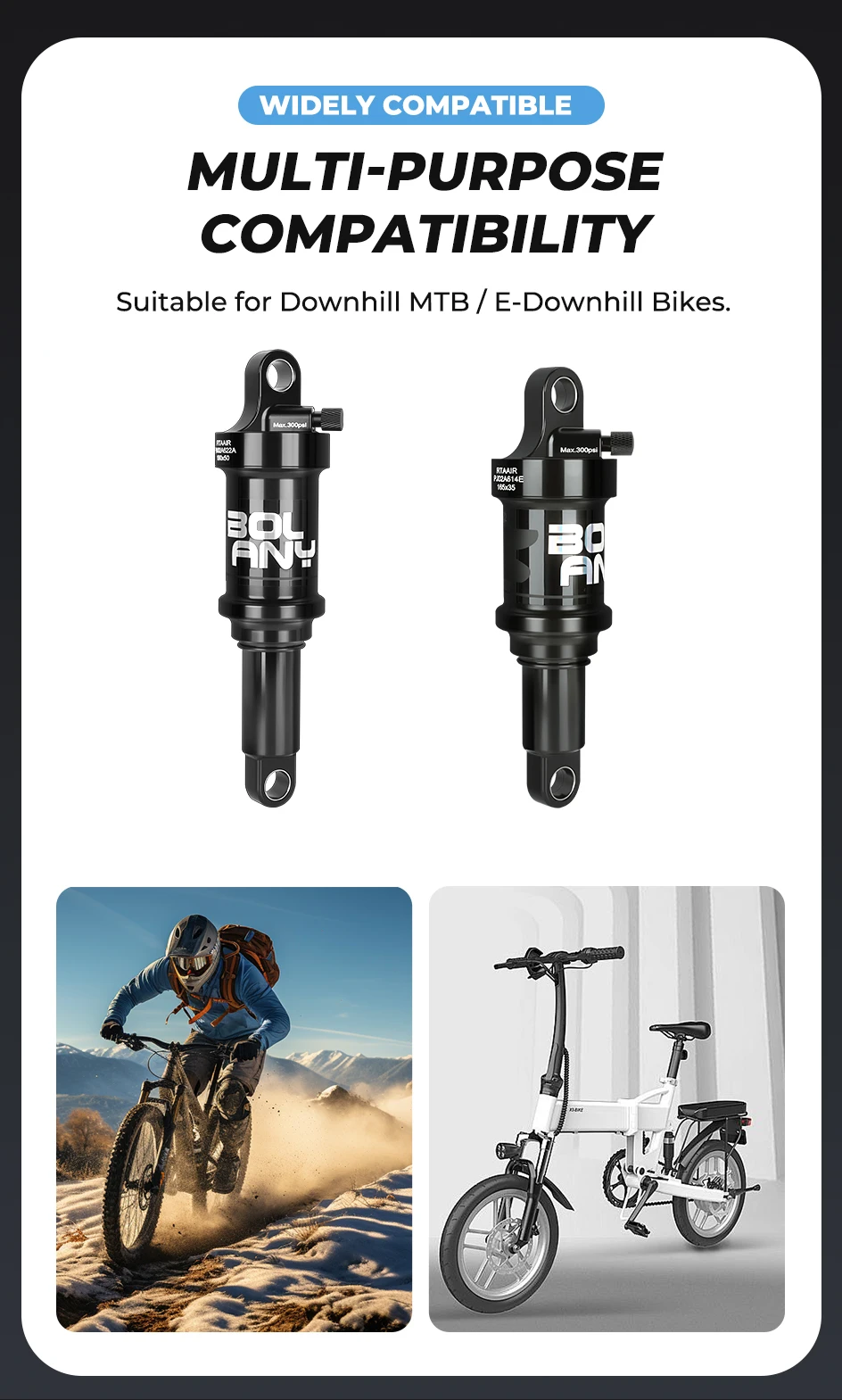 BOLANY MTB Rear Shock Damping Air Shock 165/190/210/230mm Air Adjustable Rear Suspension for Downhill Full Suspension Bicycle