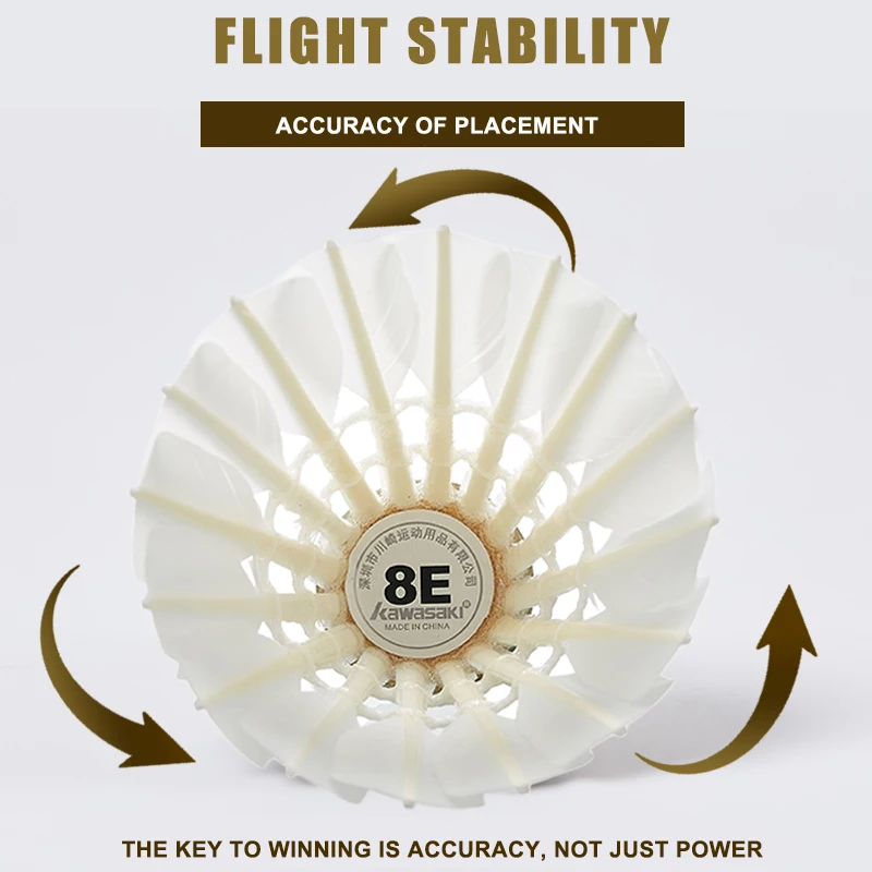 Professional Goose Feather Badminton Shuttlecocks Kawasaki 8E / 10E for Training High Stability Indoor Sports Badminton Ball