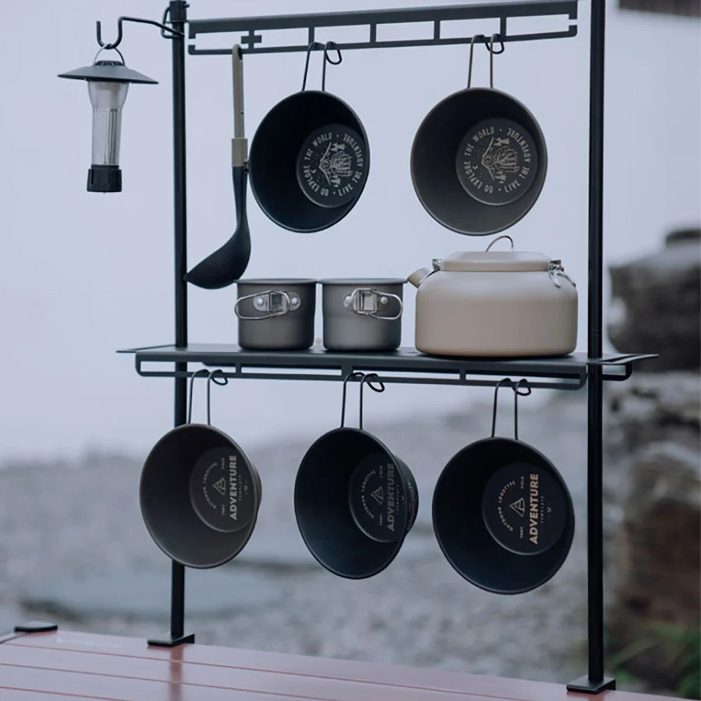 TARKA Camping Shelf Lantern Stand, Tableware Tools Hanging Rack, Multifunctional IGT Tabletop Storage Rack Light Holder