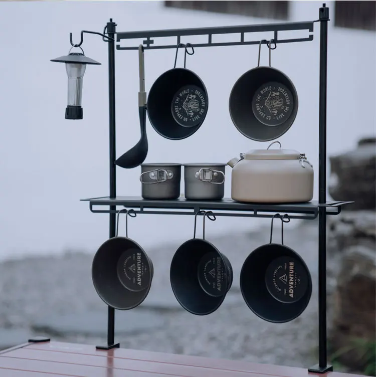TARKA Camping Shelf Lantern Stand, Tableware Tools Hanging Rack, Multifunctional IGT Tabletop Storage Rack Light Holder