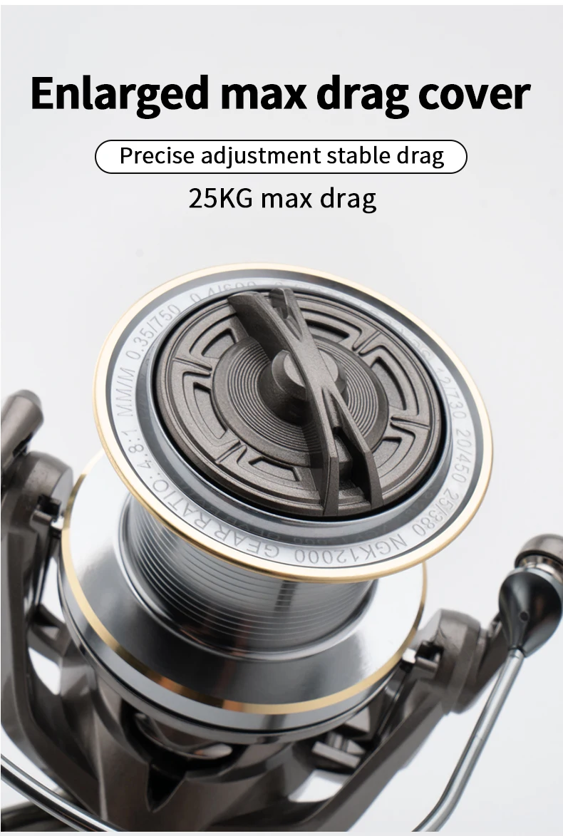 Huidiao Heavy-Duty Fishing Reel NGK-II 25KG/55LB Powerful Drag Zero Play 6+1 Shielded BB Spinning Reel for Big Game Fishing