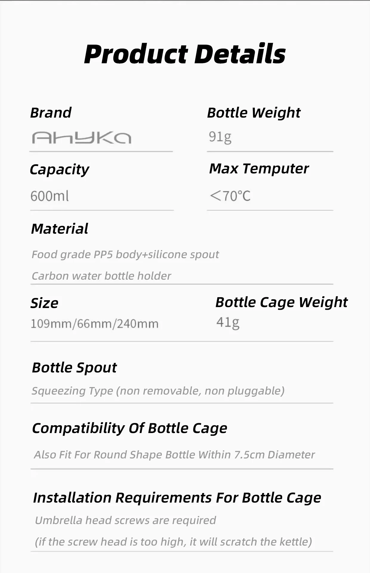 AhyKa Aerodynamic Water Bottle Set 600ml Big Capacity Food Grade PP5 Bottle With Ultralight Carbon Bottle Cage Bike Accessories