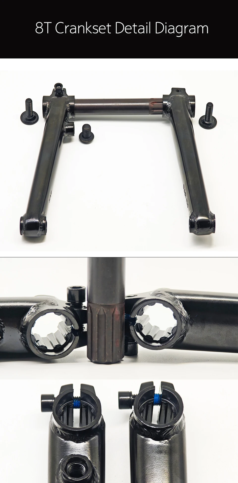 BMX Freestyle Bike 8T Crankset - 8T*19mm Crank with MID/EURO/Spanish/American BB Kit