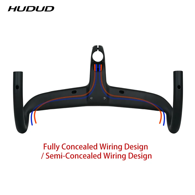 HUDUD Arc Road Bike Full Carbon Fiber Ultra-Light T800 Aerodynamic Internal Cable Routing Integrated Handlebar 360g
