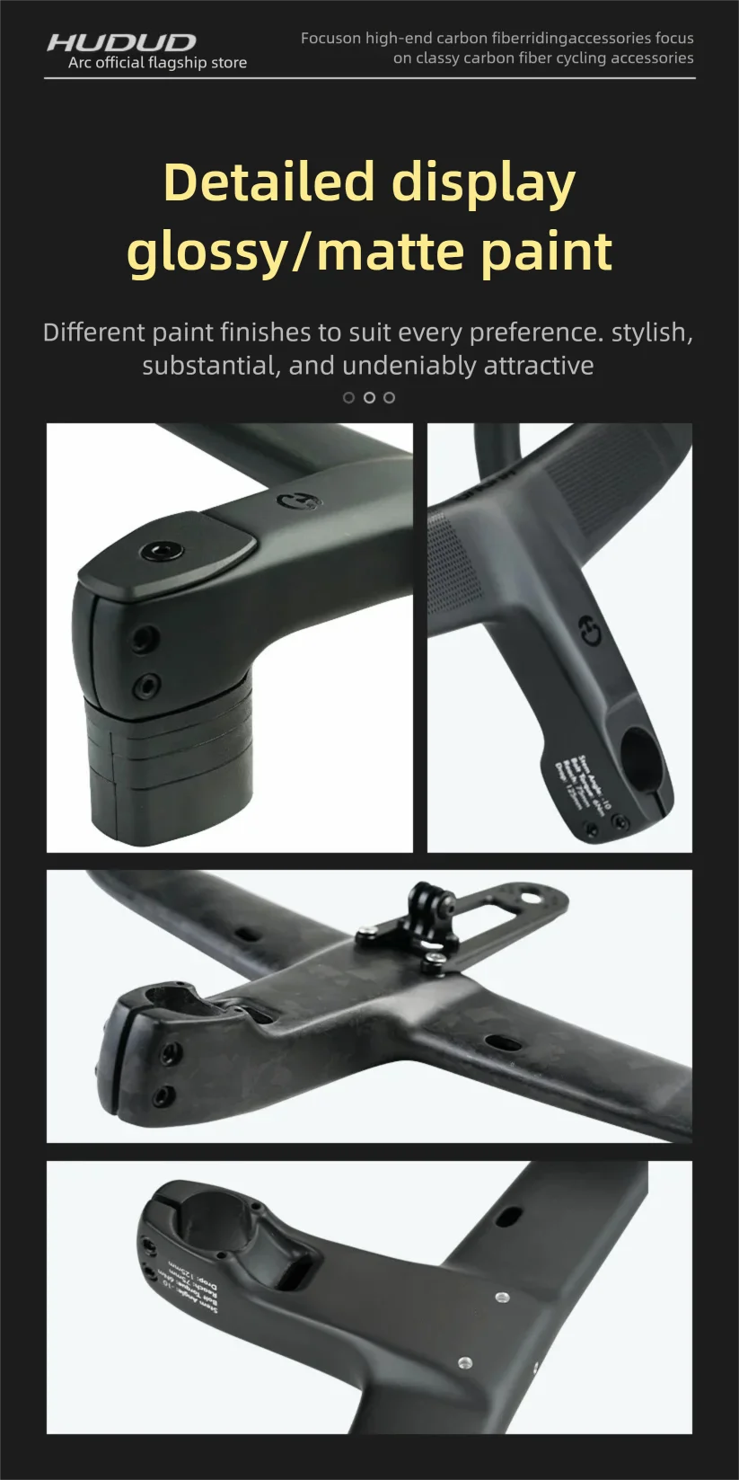 HUDUD Arc Road Bike Full Carbon Fiber Ultra-Light T800 Aerodynamic Internal Cable Routing Integrated Handlebar 360g