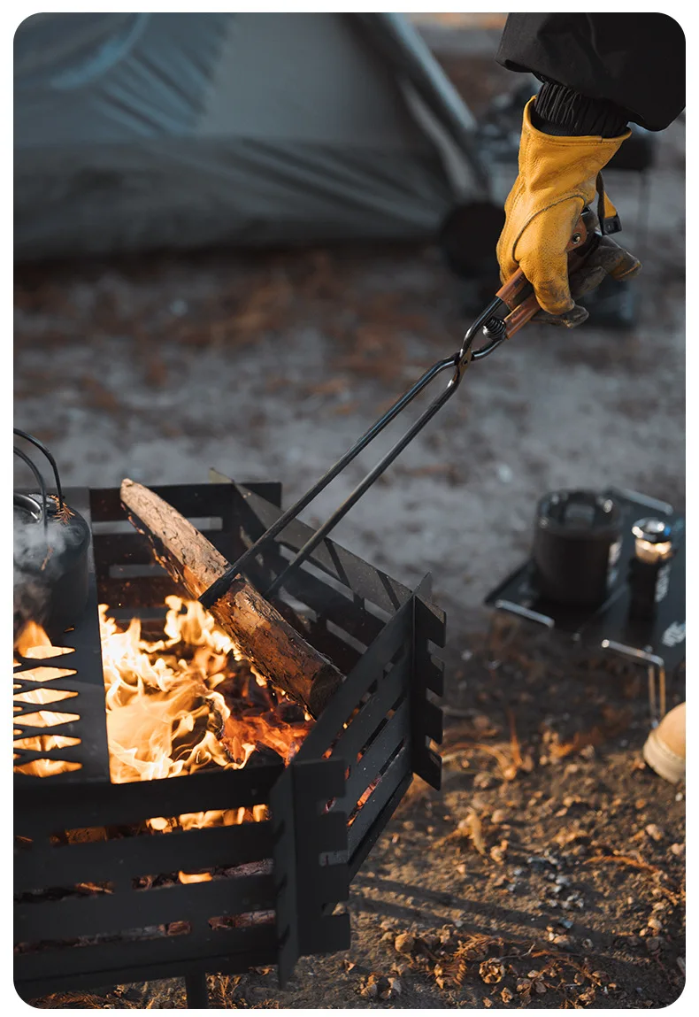 Shine Trip Barbecue Clip Lightweight Portable Carbon Steel Picnic Anti-Scalding Thick Fire Tongs for Outdoor Cooking
