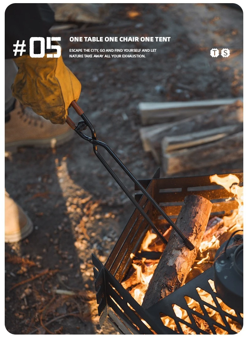 Shine Trip Barbecue Clip Lightweight Portable Carbon Steel Picnic Anti-Scalding Thick Fire Tongs for Outdoor Cooking