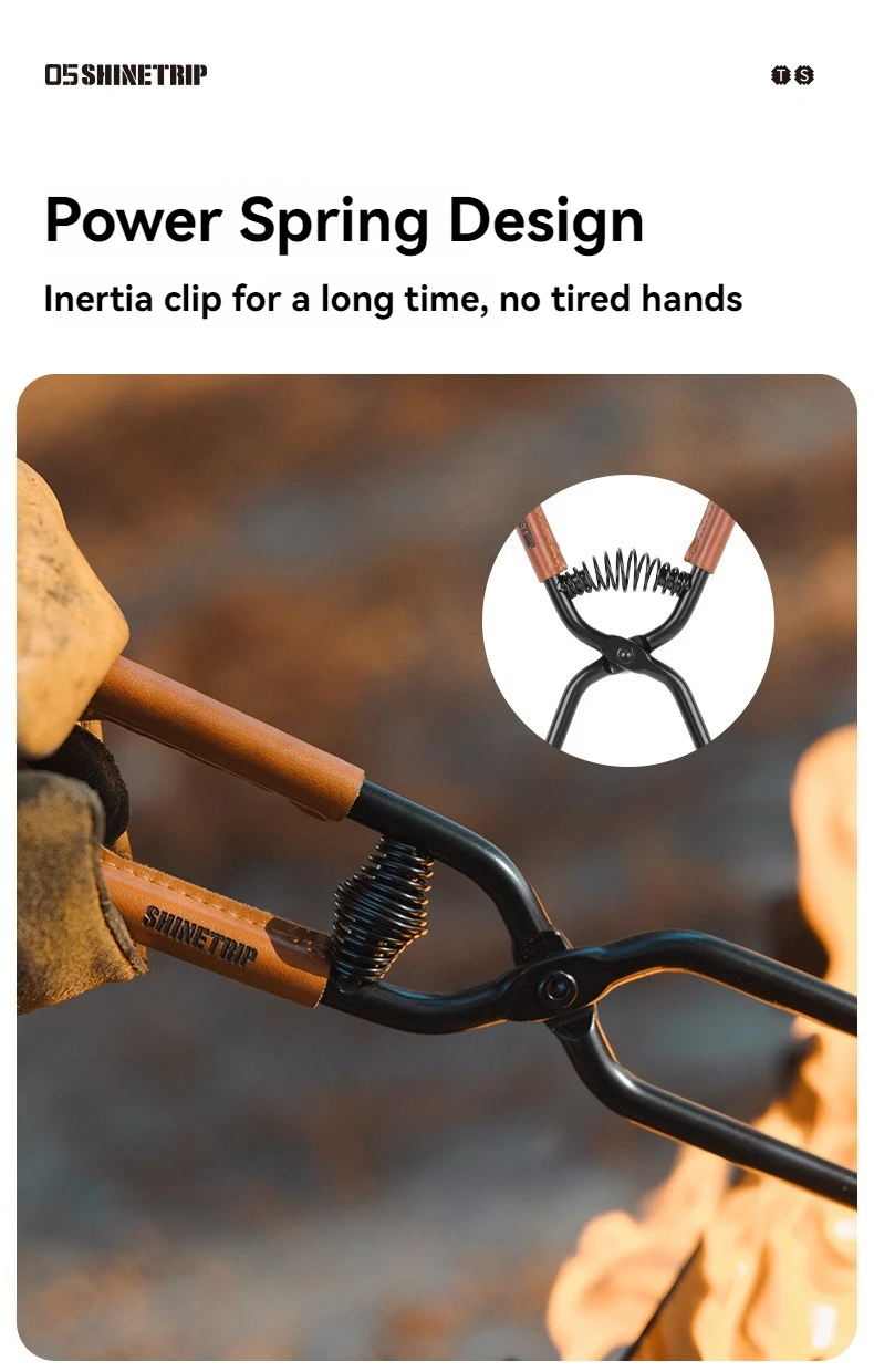 Shine Trip Barbecue Clip Lightweight Portable Carbon Steel Picnic Anti-Scalding Thick Fire Tongs for Outdoor Cooking