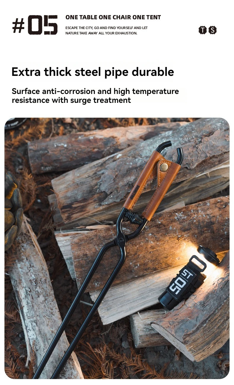 Shine Trip Barbecue Clip Lightweight Portable Carbon Steel Picnic Anti-Scalding Thick Fire Tongs for Outdoor Cooking