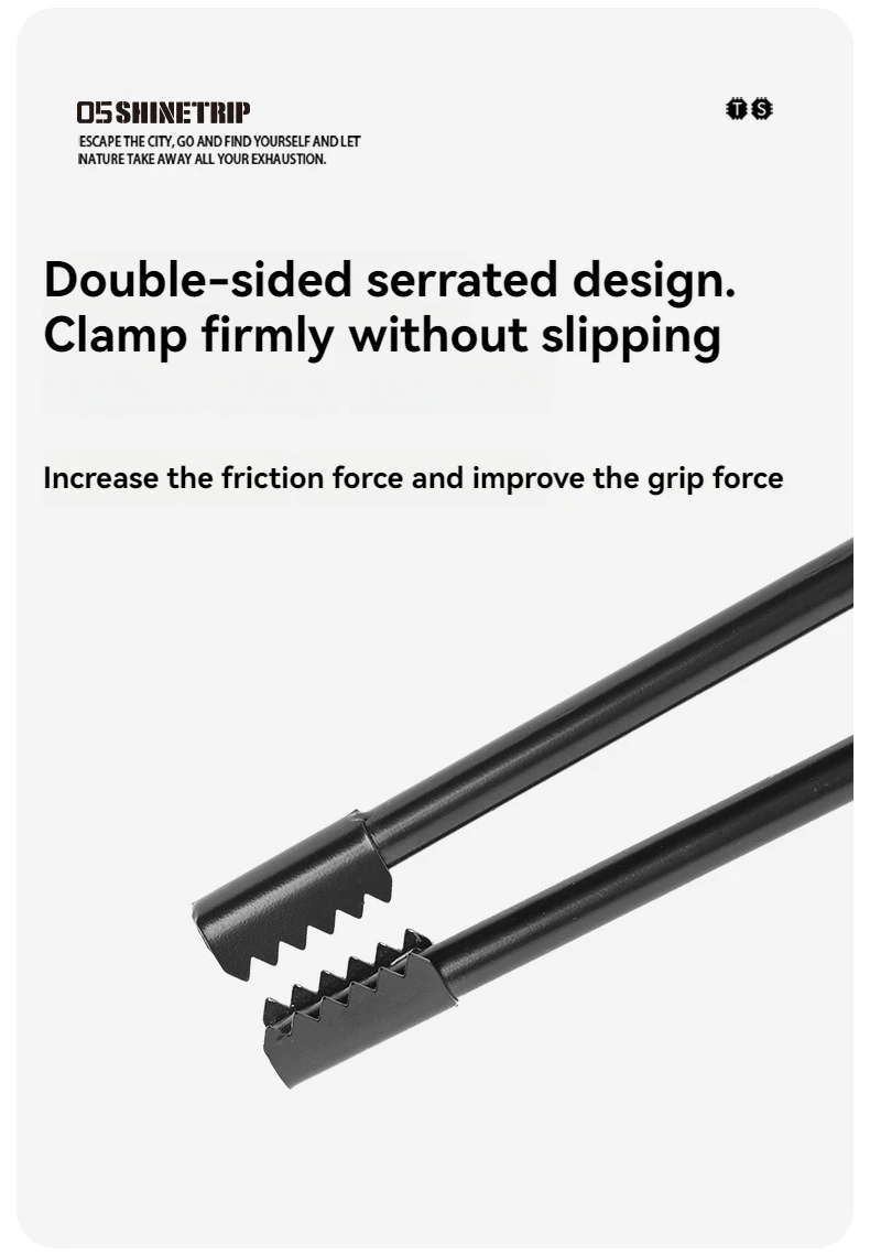 Shine Trip Barbecue Clip Lightweight Portable Carbon Steel Picnic Anti-Scalding Thick Fire Tongs for Outdoor Cooking