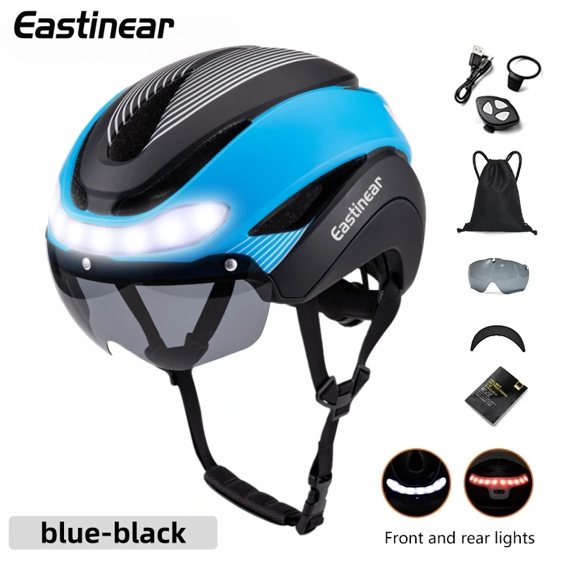 Eastinear Road Bicycle Helmet Led Lights With Magnetic Googles & Sun Visor Ride Racing Ultralight Adult Road Bike Helmet 400g