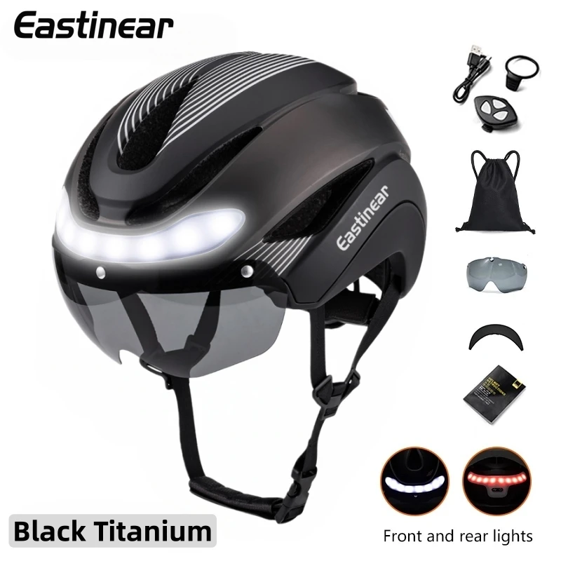Eastinear Road Bicycle Helmet Led Lights With Magnetic Googles & Sun Visor Ride Racing Ultralight Adult Road Bike Helmet 400g