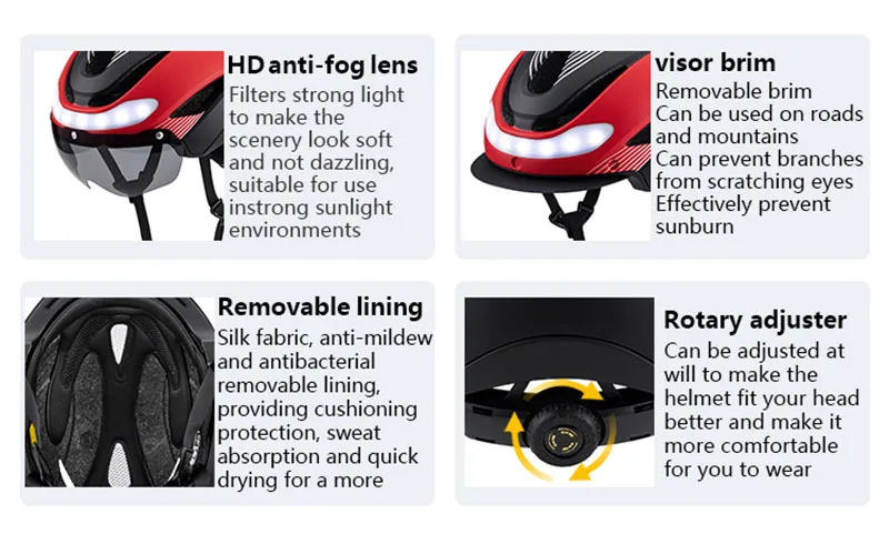 Eastinear Road Bicycle Helmet Led Lights With Magnetic Googles & Sun Visor Ride Racing Ultralight Adult Road Bike Helmet 400g