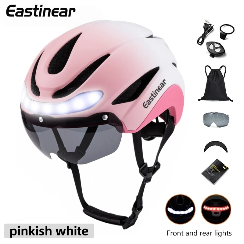 Eastinear Road Bicycle Helmet Led Lights With Magnetic Googles & Sun Visor Ride Racing Ultralight Adult Road Bike Helmet 400g