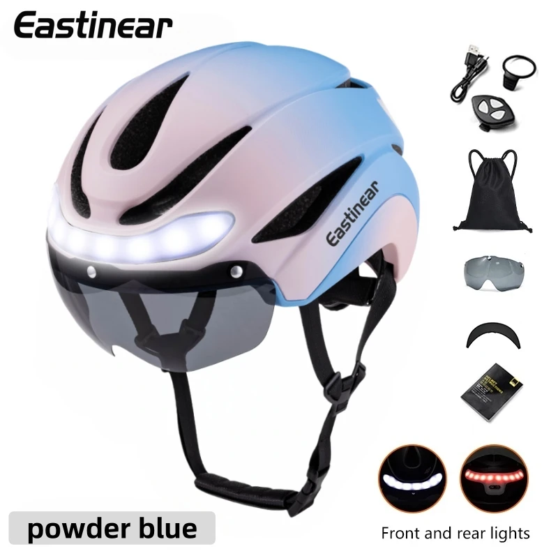 Eastinear Road Bicycle Helmet Led Lights With Magnetic Googles & Sun Visor Ride Racing Ultralight Adult Road Bike Helmet 400g