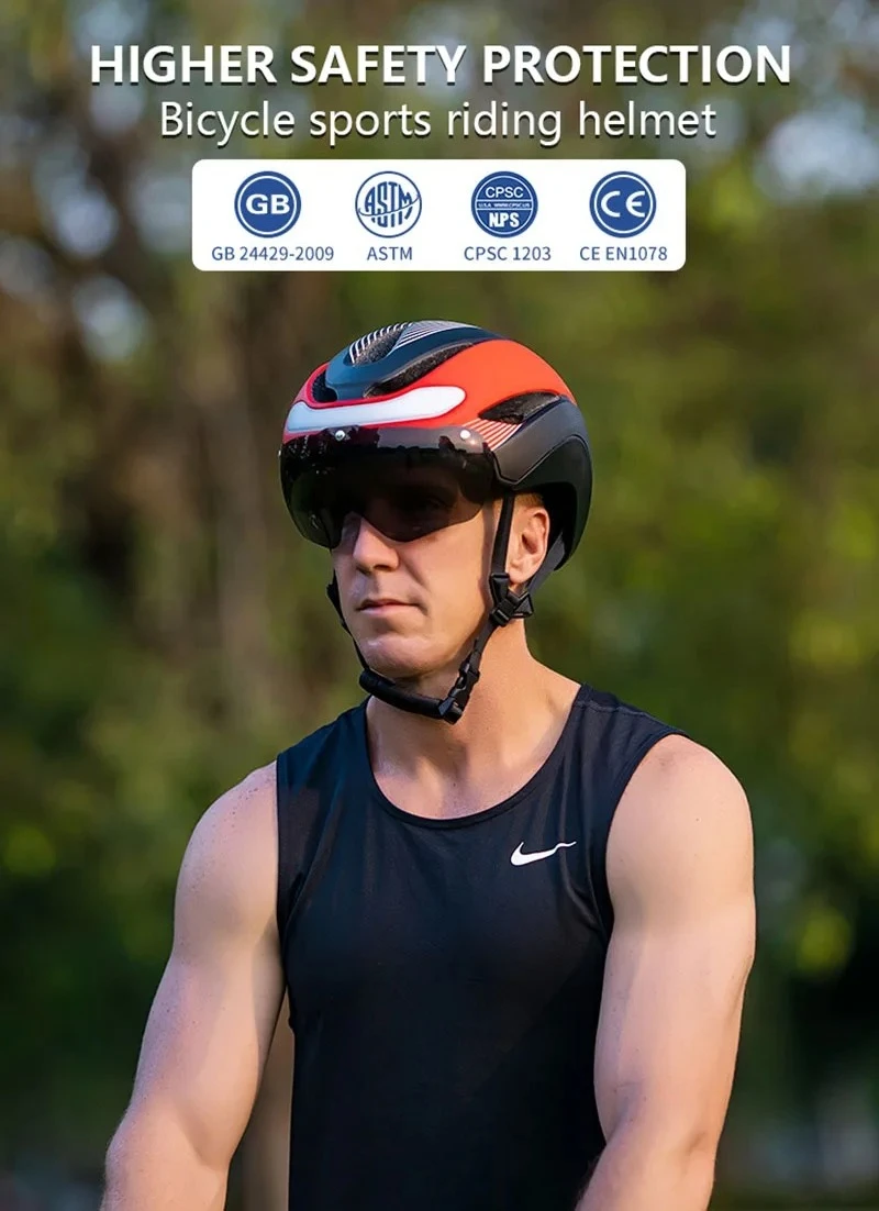 Eastinear Road Bicycle Helmet Led Lights With Magnetic Googles & Sun Visor Ride Racing Ultralight Adult Road Bike Helmet 400g