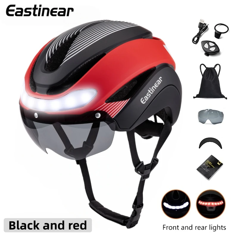 Eastinear Road Bicycle Helmet Led Lights With Magnetic Googles & Sun Visor Ride Racing Ultralight Adult Road Bike Helmet 400g