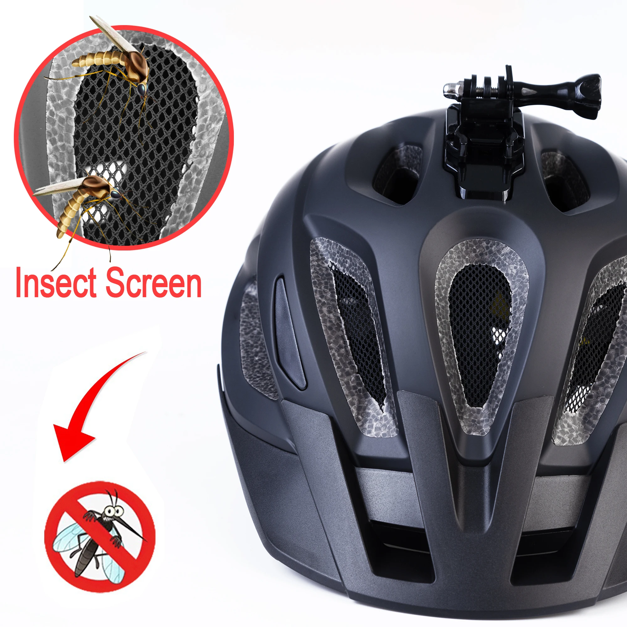 PJT Insect Screen Bicycle Helmet MTB Road Cycling Helmet Multifunctional Base Bracket For Sports Cameras/Headlights Bike Helmet