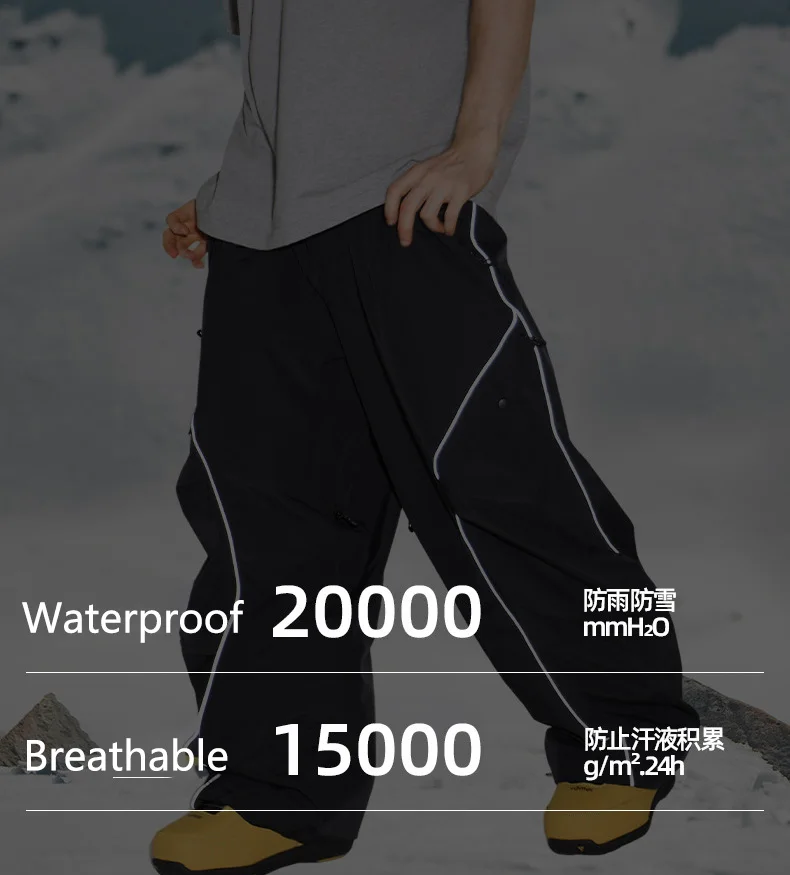 Gsou Snow 2025 Unisex Ski Pants Waterproof Windproof Cargo Snowboard Trousers with Reflective Details All-Mountain Winter Sports
