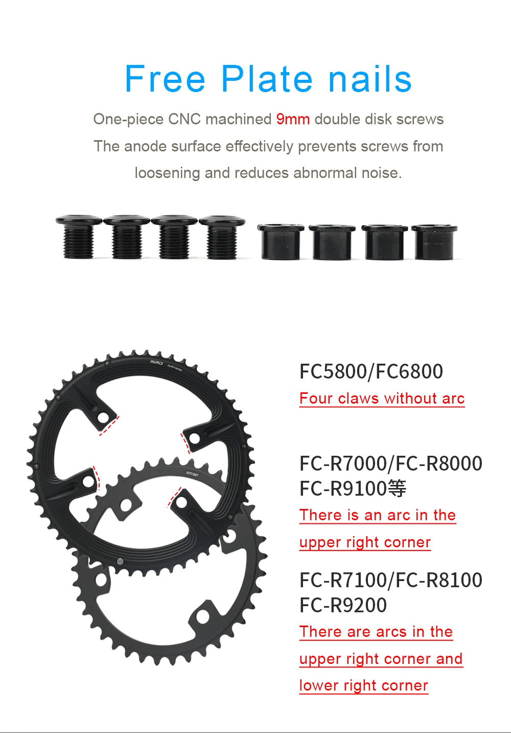 RIRO 4-Bolts 110BCD Aluminum Alloy Chainring for Shimano 105 R7000/Restore R8000/Dura-Ace R9100 50-34T 52-36T 53-39T Bike Parts
